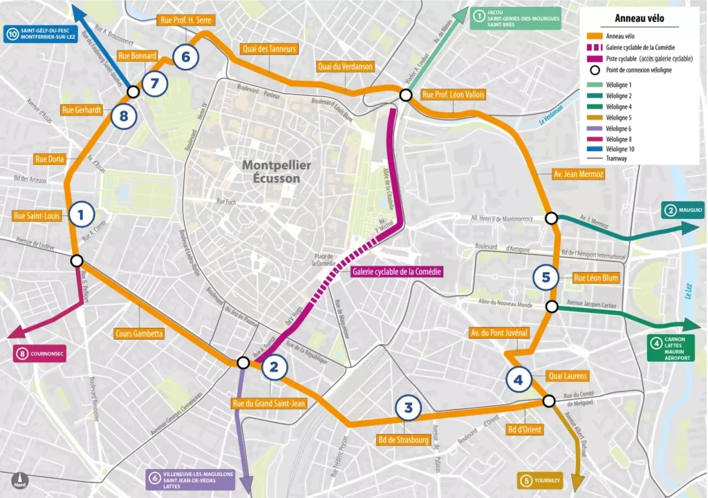 carte du réseau cyclable et des vélolignes de Montpellier
